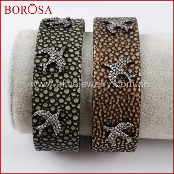 

BOROSA 3PCS Handcrafted Fishskin Bangle Cuff Bangle with Cubic Zirconia Bird Mix Color Bangles Fashion Druzy Jewelry WX742