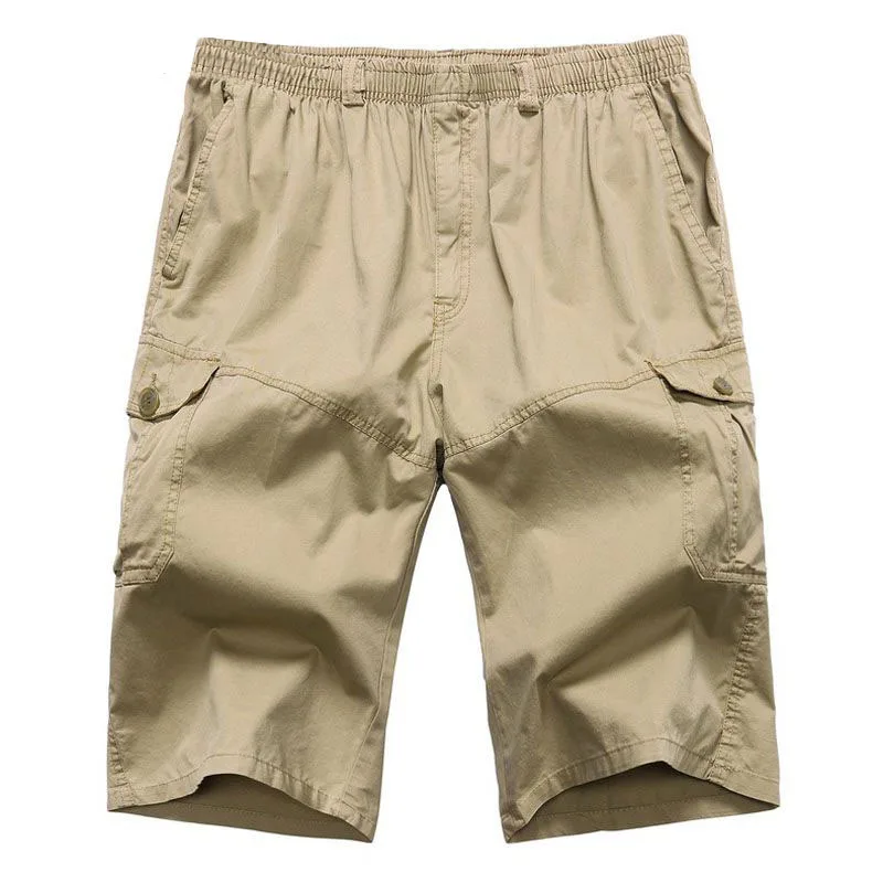 MFERLIER Summer Cotton linen Shorts men size XL 6XL Elastic waist Long