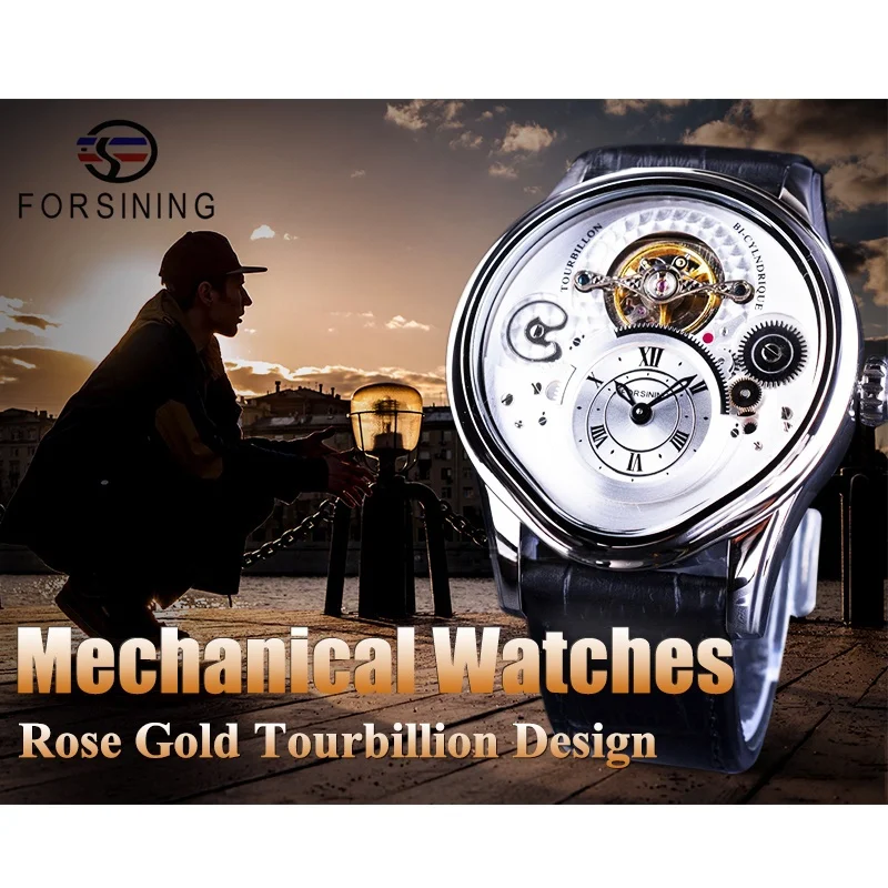 Forsining мужские часы с водонепроницаемым кожаным ремешком Мужские Роскошные подарок