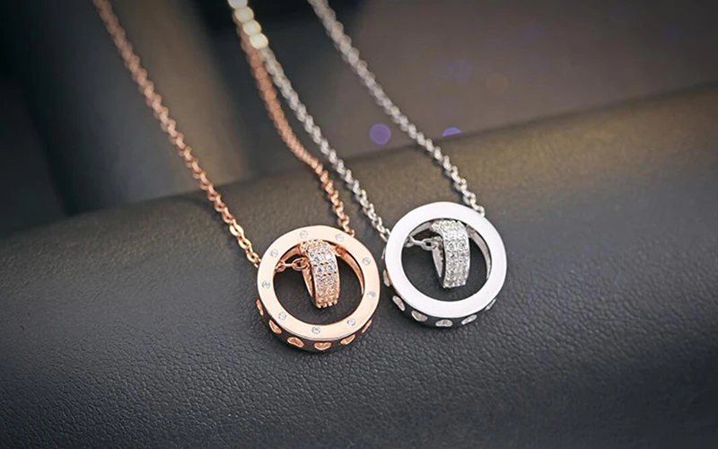 Sinya 925 sterling Silver pendant necklace Round ring and heart design for lover women girls include necklace chain 43cm+6cm (1)
