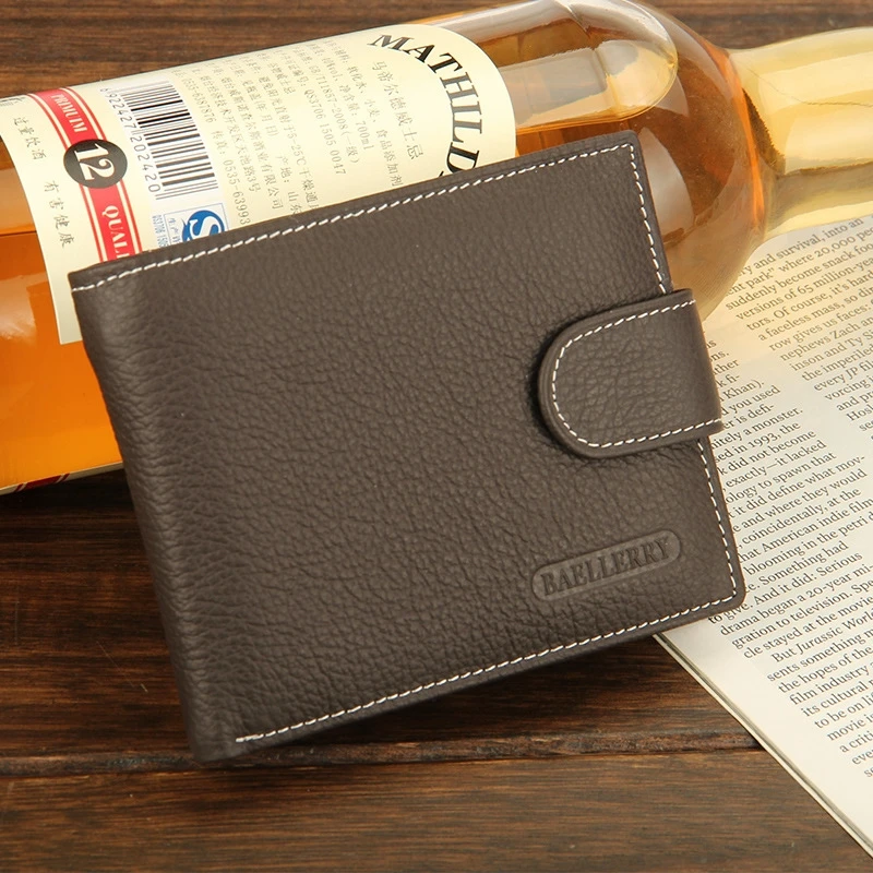 Кожаный мужской кошелек, короткий, ретро, с пряжкой, доллар США, многофункциональный кошелек, большая вместительность, дизайнерский кошелек - Цвет: Brown