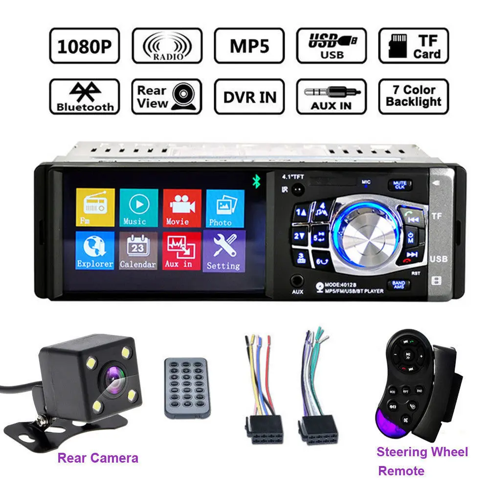 Podofo 4012B 1 Din автомагнитола Авто Bluetooth аудио стерео FM Поддержка камеры заднего вида USB рулевое колесо дистанционное управление