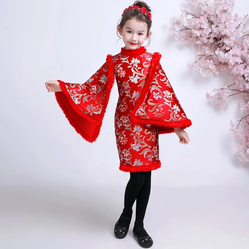 

Girls Cheongsam Qipao Winter Chrismas Dress Kids New Year Dress Oriental Dress Red Traditional Chinese Dress Girls TA1337