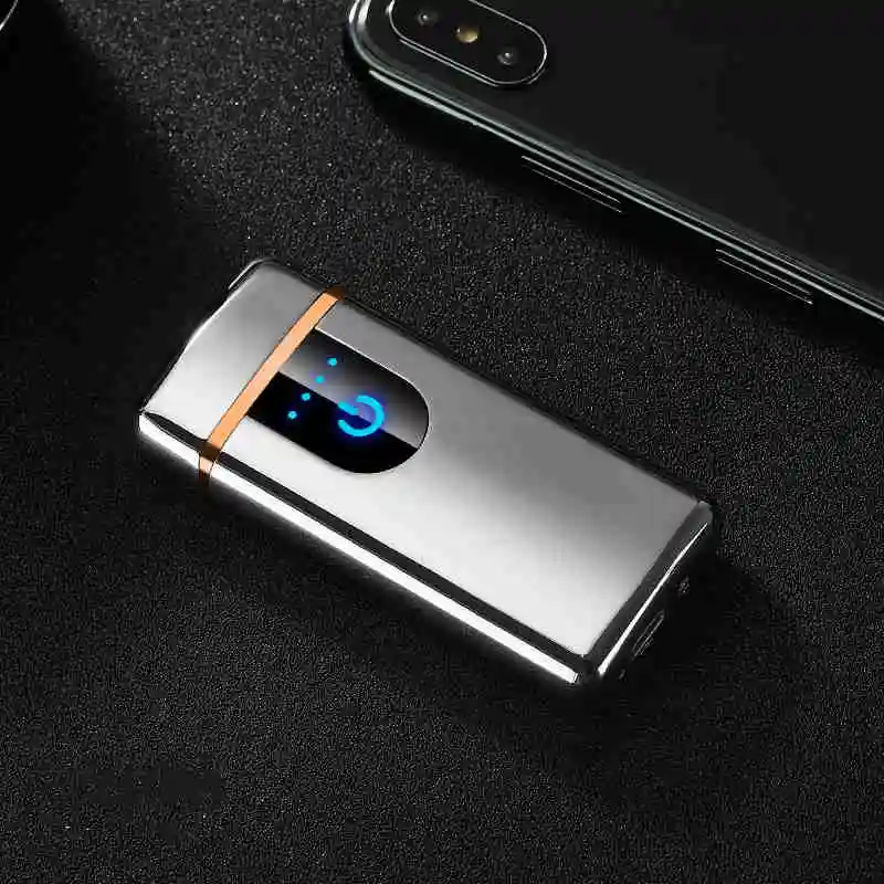 silver ice USB ветрозащитная беспламенная двойная дуга плазменный сенсорный зондирование без газа Зарядка электрическая зажигалка для сигарет для курения бойфренд Gif - Цвет: silver ice