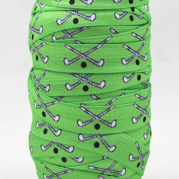 

Q&N ribbon wholesale/OEM 5/8inch 150428022 sport style green printed folded over elastic FOE 50yds/roll free shipping