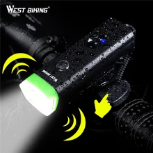 WEST BIKING Bicycle Front Light Intelligent Sensor LED Flashlight USB Charge Waterproof Bike Headlight With Horn Cycling Light