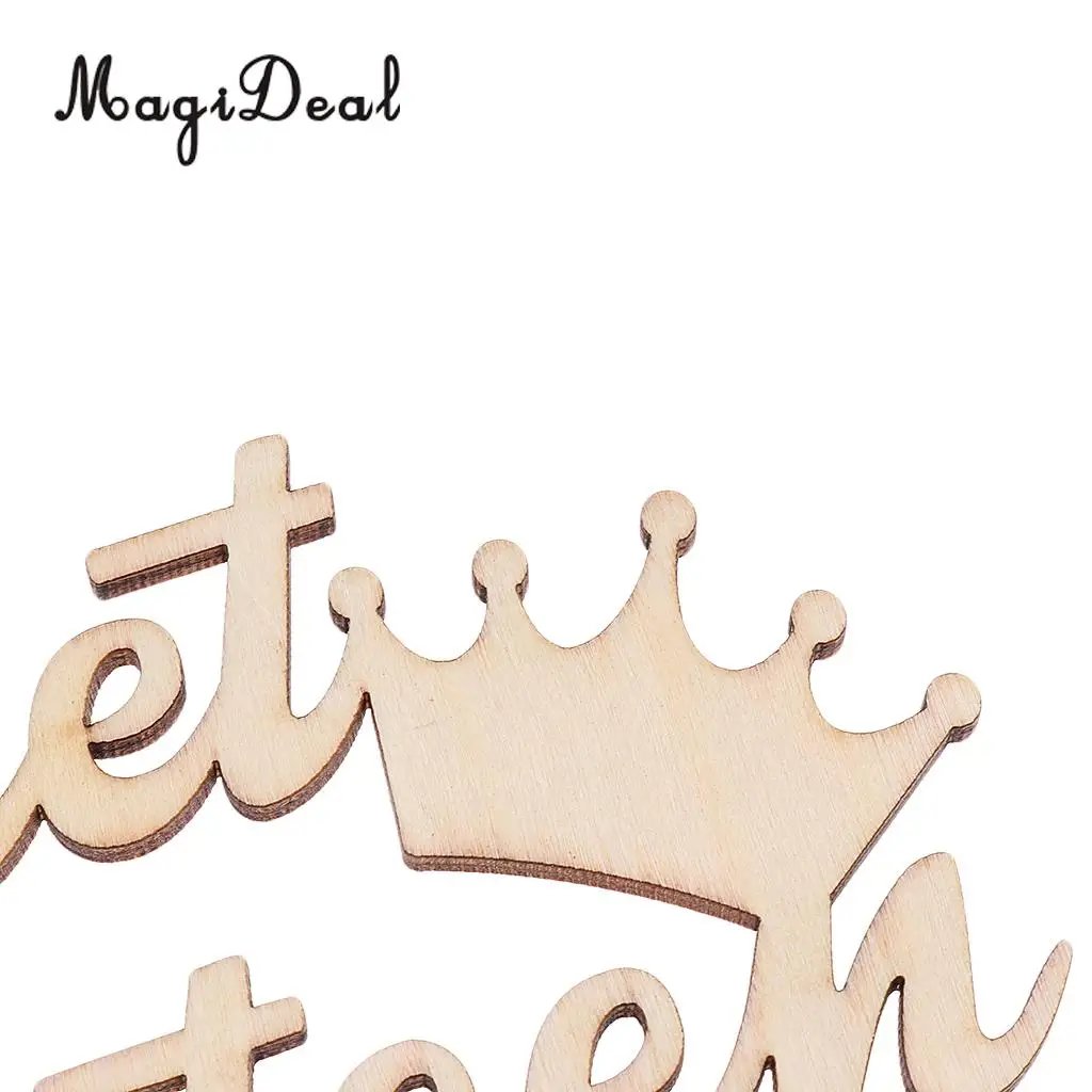 MagiDeal Delicate Design 1Pc Rustic Wooden Sweet Sixteen Cake Topper 16th Birthday Party Cake Decoration 15.5 x 13 x 0.4cm Brown