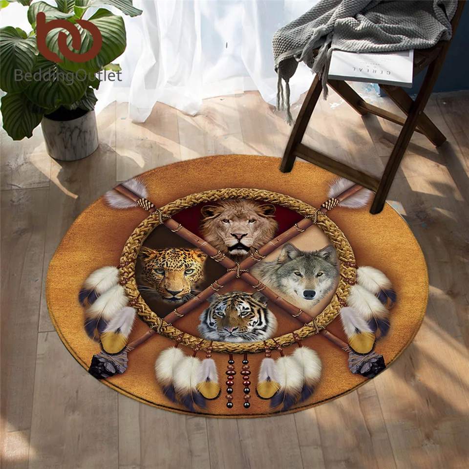 

BeddingOutlet Dreamcatcher Area Rugs Non-slip Wolf Animal Round Carpet Tribal Lion Tiger Leopard Floor Mat Super Soft Round Mat