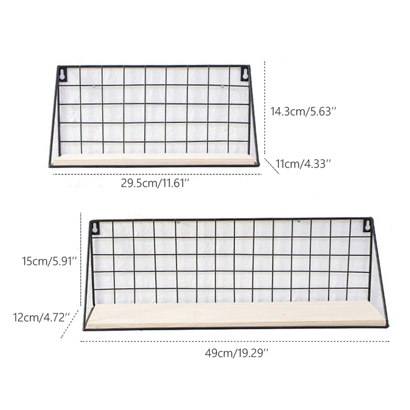 Деревянная железная настенная полка настенная стойка для хранения Настенный подвесной для хранения держатель для спальни кухни украшение дома Домашний Органайзер - Цвет: Black Set for 2pcs