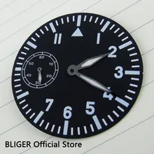 Новое поступление, 38,9 мм, черный стерильный циферблат, белые цифры, часы с циферблатом, подходят для 6497, с ручным заводом, циферблат+ светящиеся стрелки D134