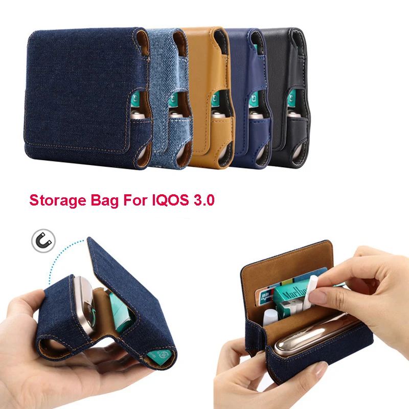 

5 Colors Fashion Jeans Fabric PU Leather Case For IQOS 3.0 Carrying Case For IQOS3 E Cigarette Storage Bag