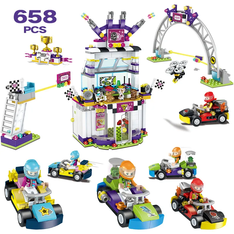 

2019 New Hotel Building Blocks Compatible LegoING Friends Heartlake City Big Race Day Karting Car Figures Toys For Girls