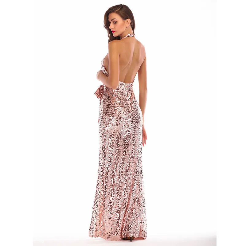 MUXU розовое платье с блестками vestido vestidos женское Макси сексуальное femme ete 2018