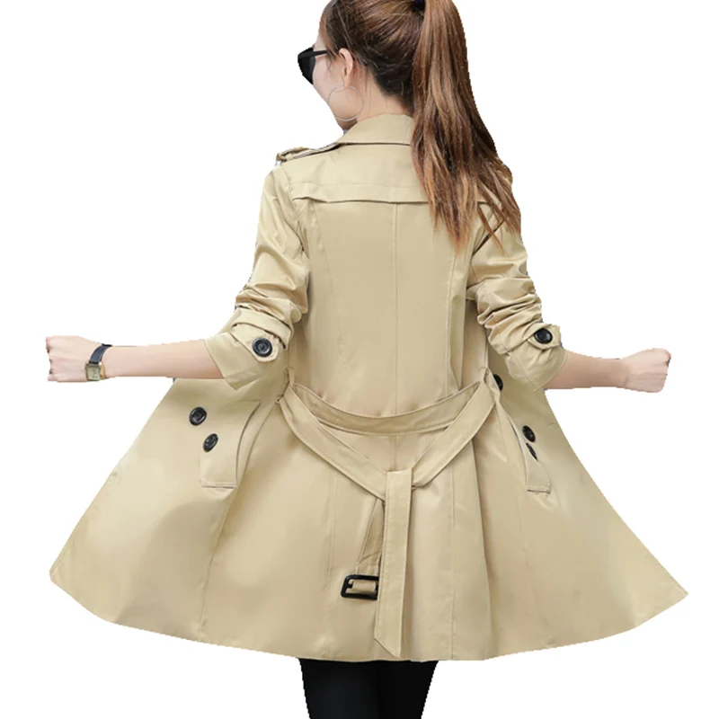 

2018 Autumn Women Double Breasted Long Trench Coat Khaki With Belt Classic Casual Office Lady For Work Business Outwear Fall New