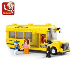 B0507 SLUBAN 218 шт. городская модель школьного автобуса строительные блоки классические светящиеся DIY Фигурки игрушки для детей Рождественский