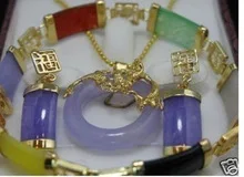 Стиль природных ювелирных изделий GP фиолетовый камень кулон браслет комплект серьги кварц fine покрытием Свадебные широкий часы крылья королева