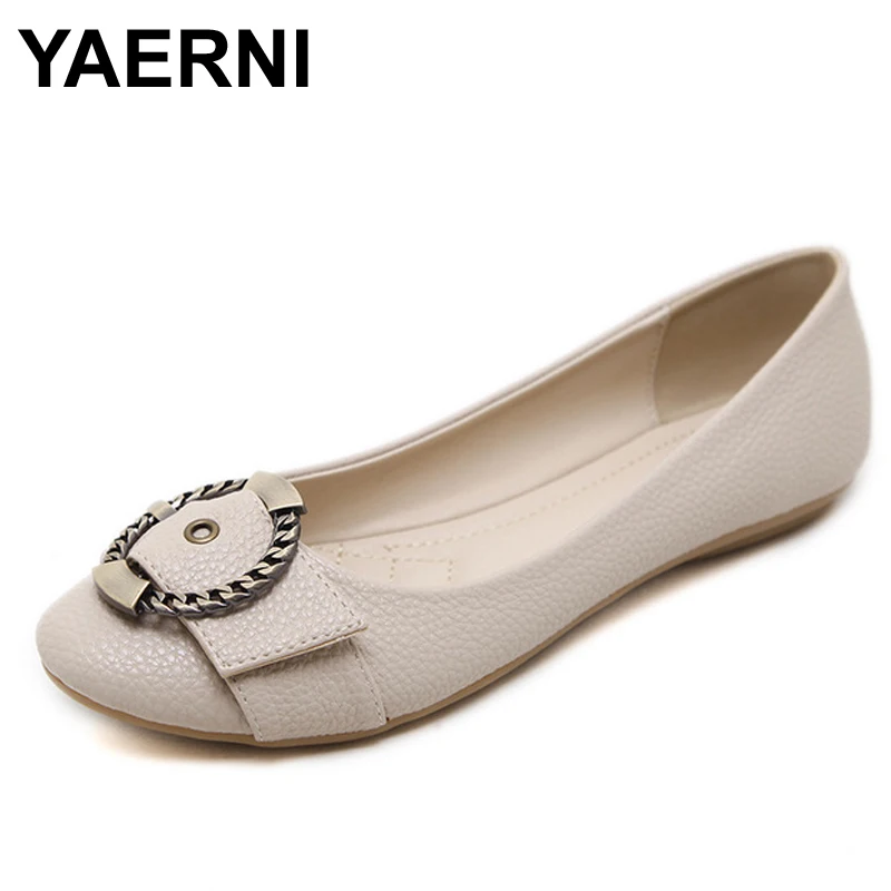 YAERNI A Handmade ballet flat shoes women female casual shoes women flats shoes slip on leather car-styling flat shoes