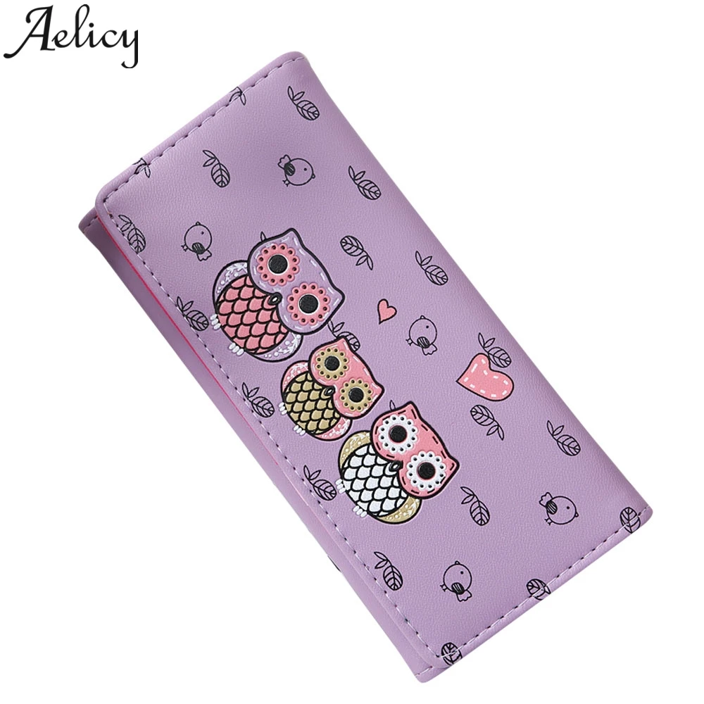 

Aelicy 2019 fashion Simple Retro Owl Printing Long Wallet Leather Women Purses Leather With Coin Bag credit card holder bag