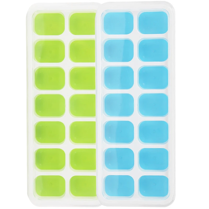 WCIC 14 Grid Silicone Ice Cube Molds Summer DIY Ice Box Tray Eco-friendly Silicone Ice Tray Ice Box with Cover