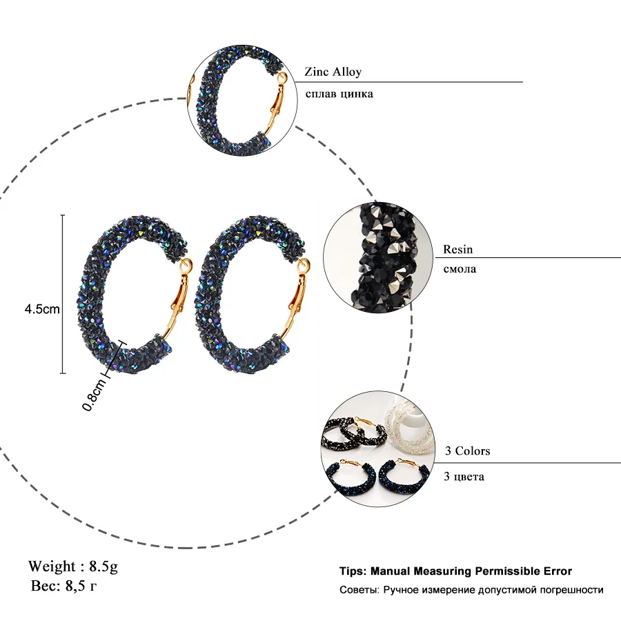 Женские серьги-кольца с кристаллами RAVINOUR, трендовые ювелирные изделия, женские серьги, Мода, большие круглые Геометрические манжеты для ушей Aros