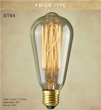 Подвесной светильник в стиле ретро st64 vintage edison bulb DIY веревка кулон E27 накаливания углеродной лампы 110v 220v отпуске огни лампы накаливания лампада - Цвет: ST64 filament