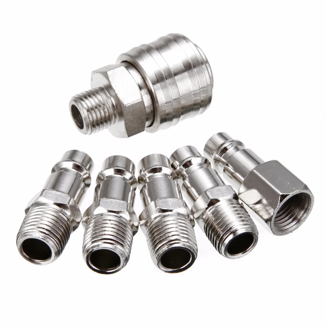 6pcs German-style Air Line Hose Compressor Connector 1/4" BSP Euro Quick Coupler Set For Home Tool