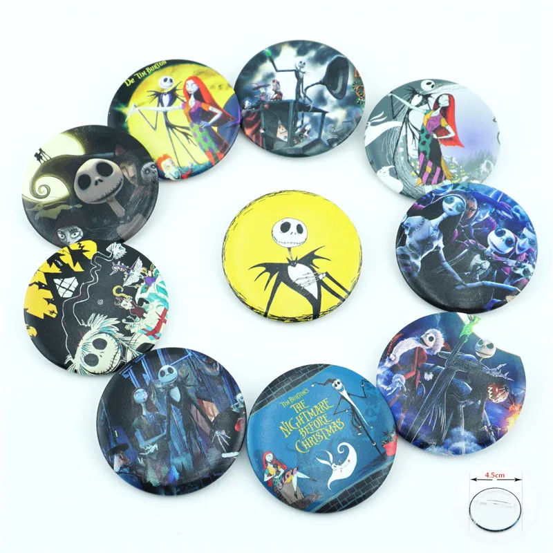 

10Pcs/Set The Nightmare Before Christmas Pins Badges Button Brooch Chest Ornament Of the Clothing Accessoies Collection Gifts