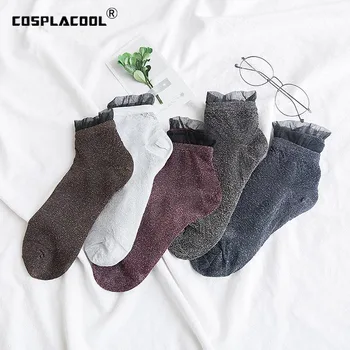 

[COSPLACOOL]Shining Flower Lace Silver Ultra-thin Transparent Sweet Socks Creative Japan Harajuku Shiny Socks Women Sokken