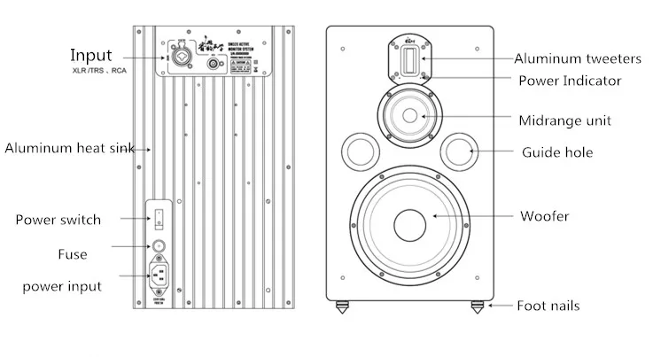 DM320 8-дюймовый трехполосный активный мониторинг динамик s Hifi динамик 8 дюймов бас 4 дюймов СЧ алюминиевый ВЧ