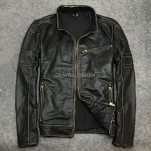 GU. SEEMIO Куртки из натуральной кожи для мужчин коровья кожа мотоциклетные короткие черепа панк дистресс натуральная кожа пальто воловья кожа верхняя одежда