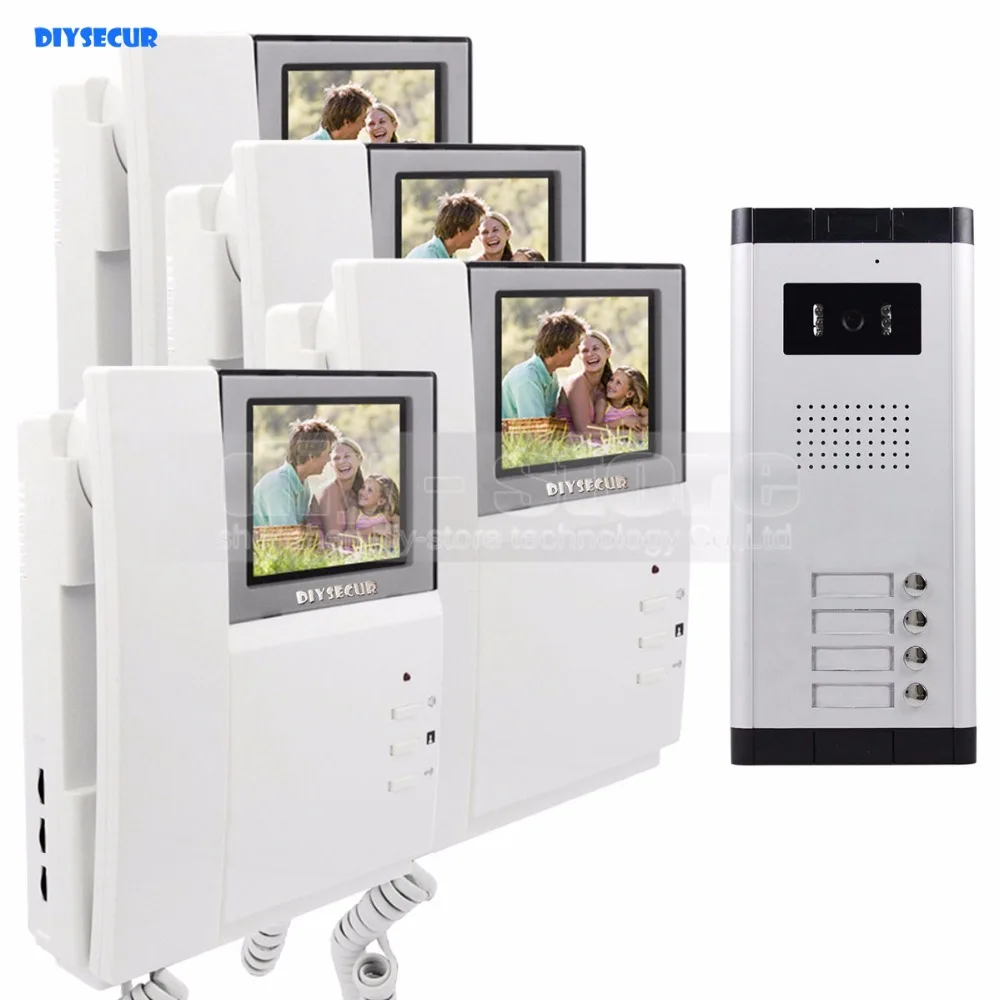 

DIYSECUR 4.3" HD Monitor Apartment Video Door Phone Video Intercom Doorbell System 700 TVLine IR Camera Touch Key for 4 Families
