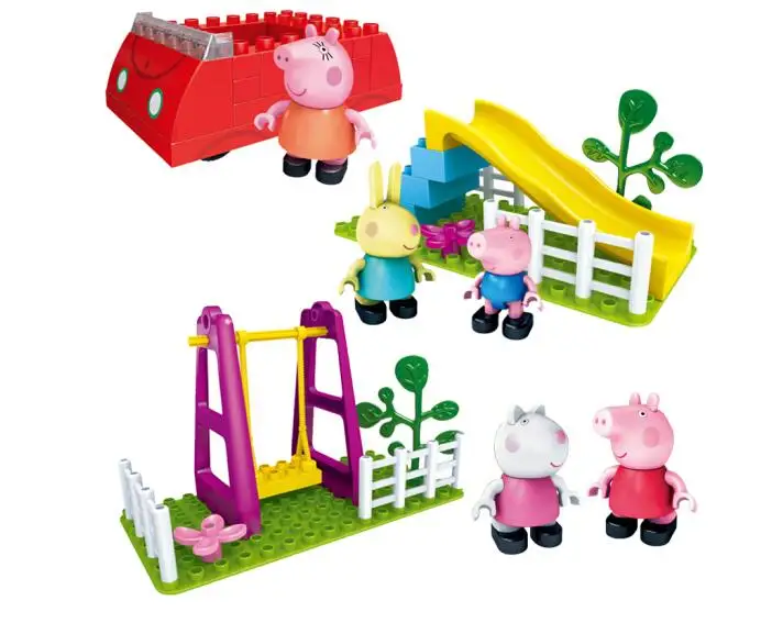 

Genuine Peppa Pig -mummy's car playground outside swing slide Toy Building Blocks set Educational toy- with figure peppa suzy