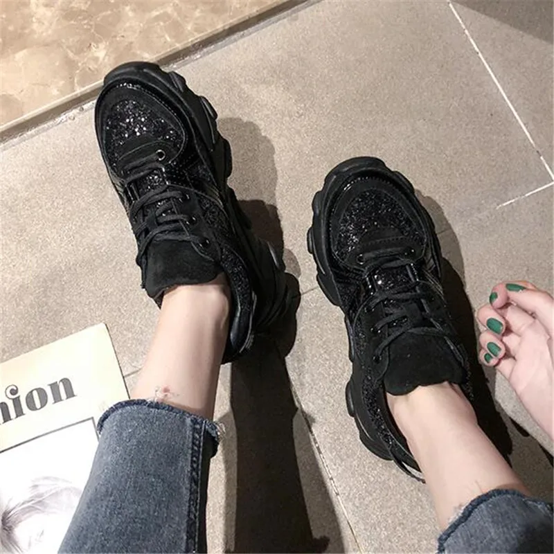 

Womens Sneakers Glitter Trainers Platform Wedges Chunky Sneakers Black Dad Sneakers Casual Shoes Woman Baskets chaussures femme