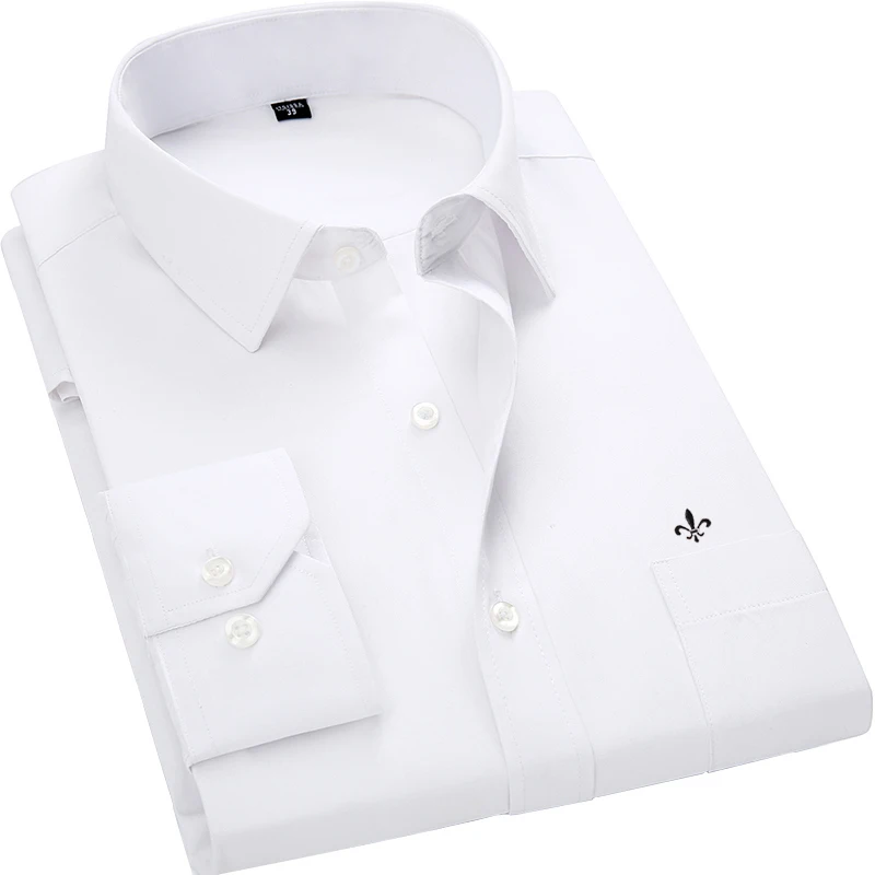 Dudalina 2019 الرجال قميص زائد حجم اللون جيب بأكمام طويلة الكلاسيكية الذكور قمصان الرسمي قميص رسمي للأعمال رجل التطريز شعار