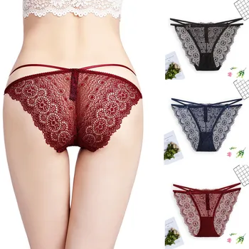 

New Ladies Panties Floral Lace Bow Panty Hollow Lingerie Babydoll Underwear Low Waist String Damskie Seamless T-thong For Women