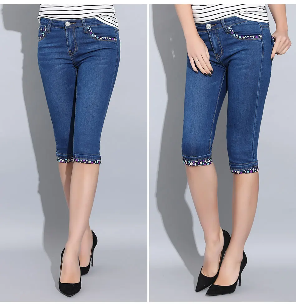 Garemit обтягивающие джинсовые Капри женские летние синие джинсовые до колена женские штаны в горошек джинсы капри для женщин джинсовые Femme бриджи женские джинсы женские