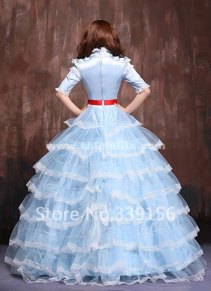 Синий пол-Длина кружева Лолита платья, милый Пром праздничное платье принцессы
