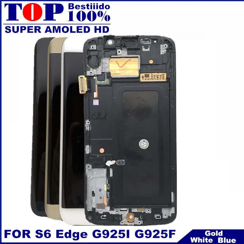 Супер AMOLED lcd s для samsung Galaxy S6 Edge ЖК-дисплей G925 G925F G925I с рамкой сенсорный дигитайзер
