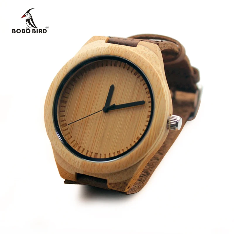 BOBO BIRD Natural Bamboo Wood Wrist Watch for Men With Genuine Cowhide Leather Strap Quartz Watches Ideal Gifts C-A35