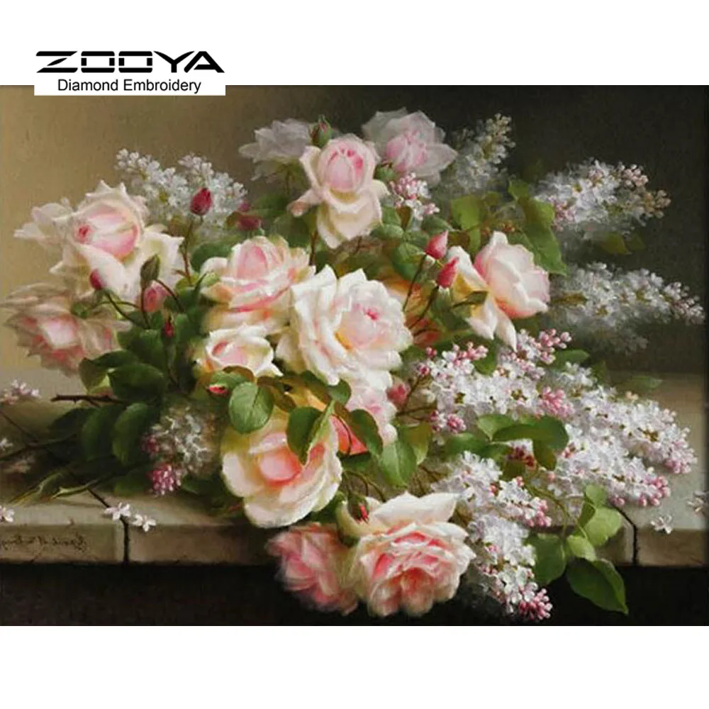 

3D DIY Diamond Painting Cross Stitch Flower White Rose Crystal Needlework Diamond Embroidery Floral Vase Home Decorative BJ614