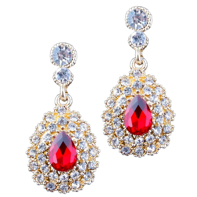 2017 Brand Red Rhinestone Gem Earrings Alloy Fashion Elegant 2017 Brand Red Rhinestone Gem Earrings Alloy Fashion Elegant Simple Wedding Crystal Drop For