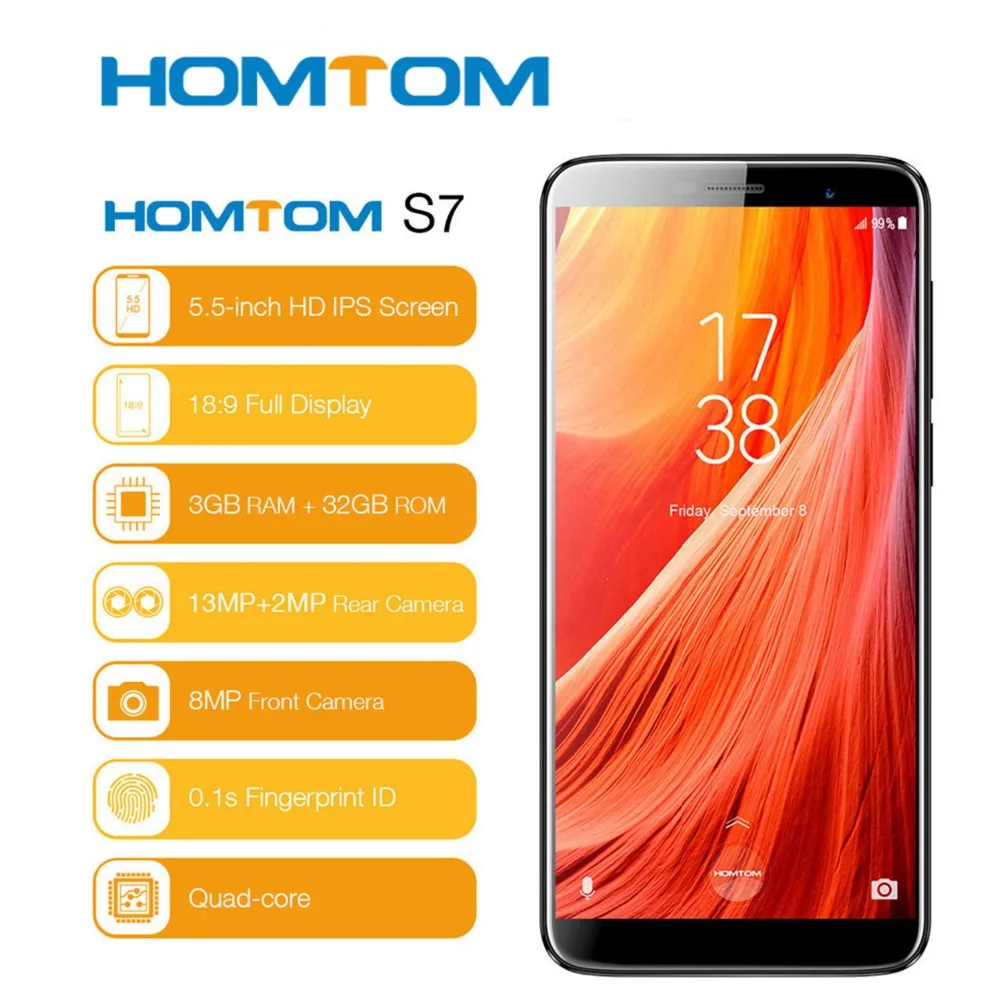 Homtom S7 Smartphone 18:9 Aspect Ratio 3gb+32g Mtk6737