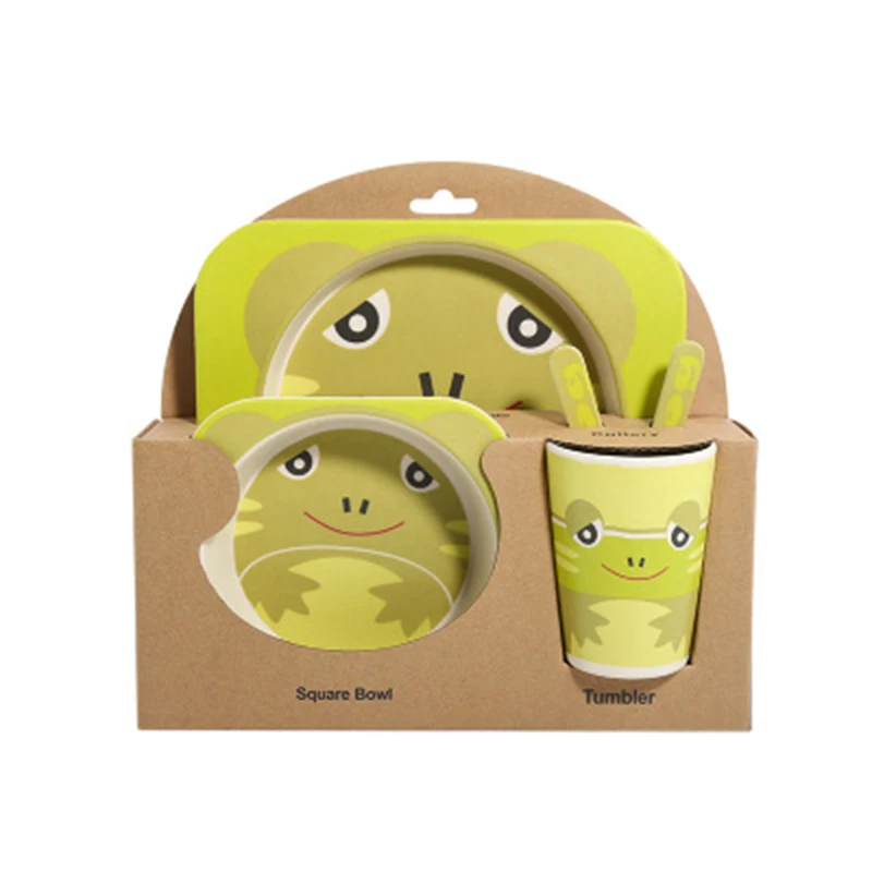 5 PcsSet Baby Bamboo Fiber Dinnerware Toddler Safety Tableware Set Bowl Cup Spoon Fork Feeding Dishes Kids Utensils BB5074 (2)
