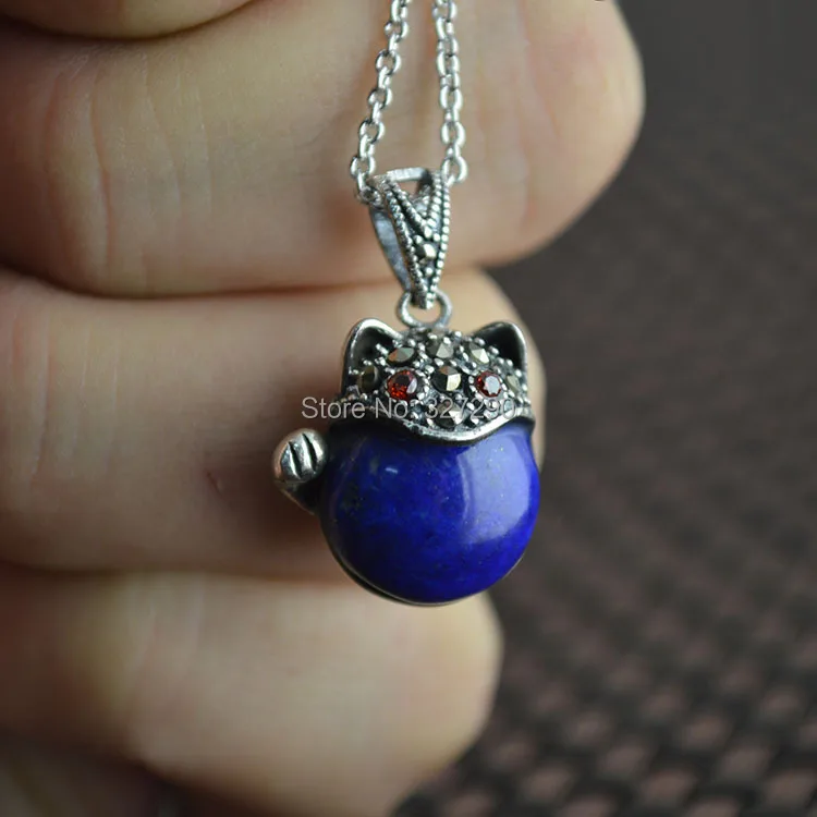 

South Korea Cute Totoro Pendant Lovely Chinchilla Natural Lapis Lazuli Setting Women Jewelry