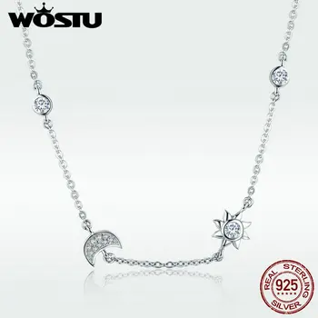 

WOSTU Real 925 Sterling Silver Sparkling Moon and Star Exquisite Pendant Choker Necklace For Women Jewelry Gift DXN272