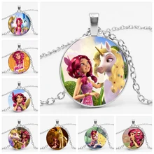 Moda dos desenhos animados anime mia e me vidro convexo pingente redondo 3 cores roupas masculinas e femininas com colar de cavalo presente jóias