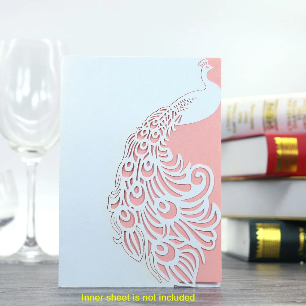  10pcs/set Elegant Carved Peacock Pattern Laser Cut Wedding Invitation Card Event Party Supply Shiny - 32842218700