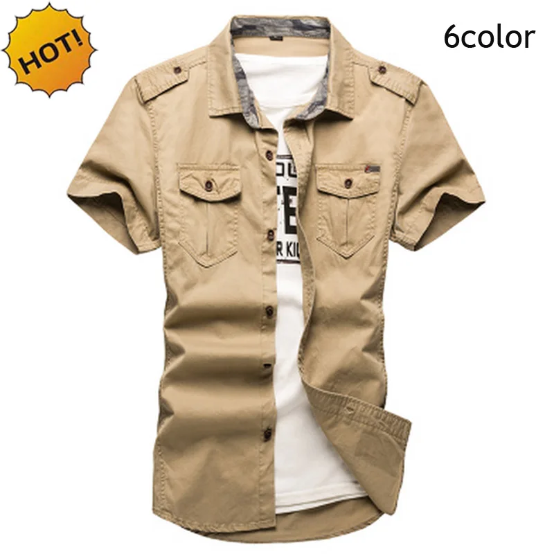 

New 2016 Outdoor Summer Cotton Solid Leisure Shirts Short Sleeve Uniform Thin Men tooling Slim Military Turn-down Cargo Clothing