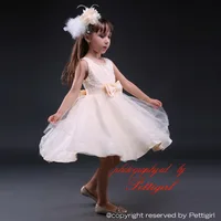 Pettigirl Summer Girl Lace Party Dress Beige Swing O-Neck Collar For Children Wear GD80905-3