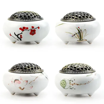 

Ceramics Celadon Incense Burner Copper Cover Ceramic Buddha with Antique Alloy Line Incense Sandalwood Incense Burners G $